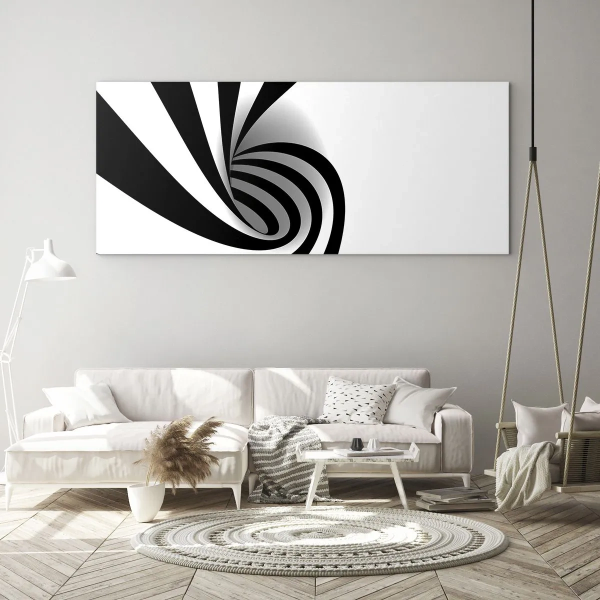 Glastavla - Bild på glas - Roterande svart-vit - 140x50 cm