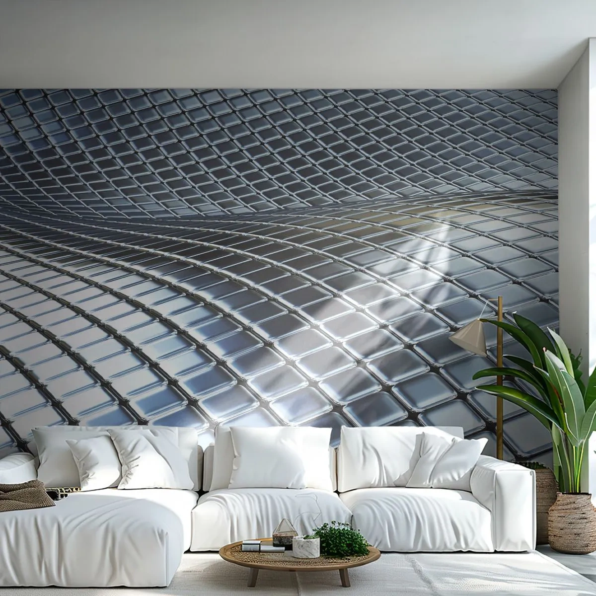 Självhäftande Fototapet Deluxe Sticker - Metallisk silver våg - Abstraktion, Grafik, Bit - 250x175 cm