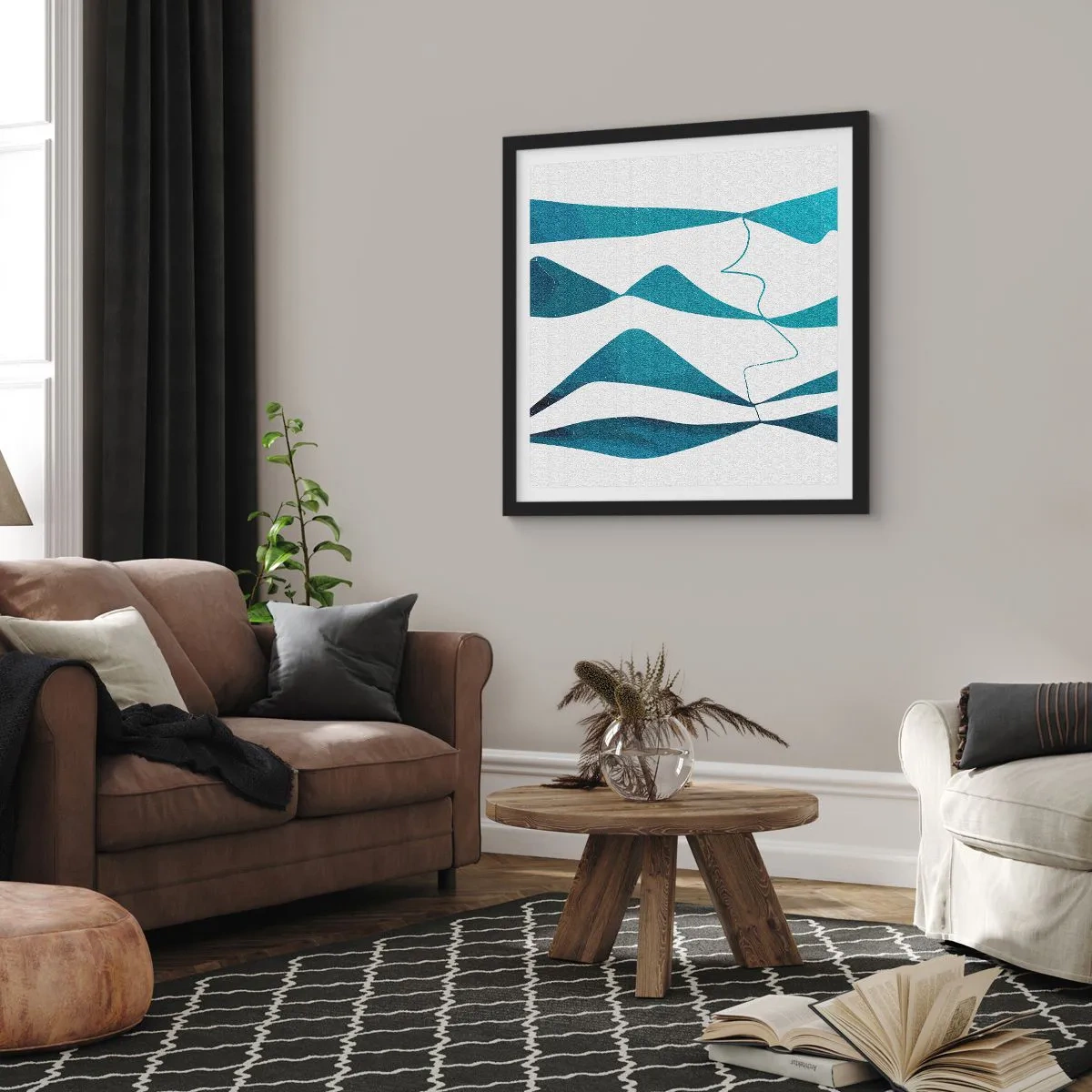 Affisch i svart ram - Abstraktion: en turkos förening - 30x30 cm
