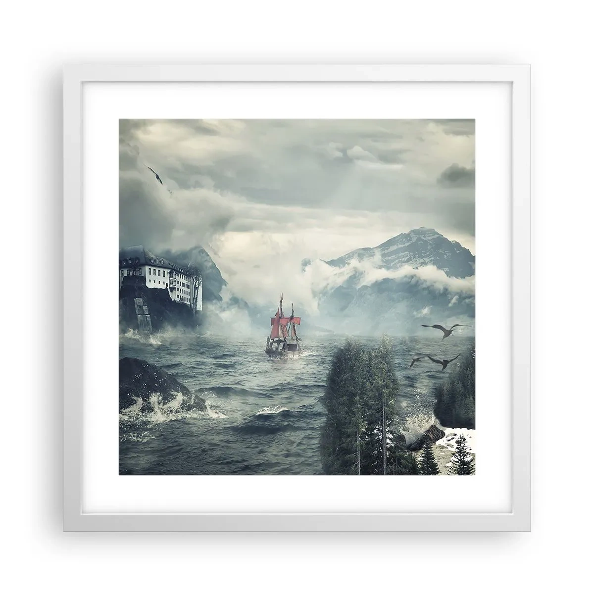 Affisch i vit ram - På magiska vatten - 40x40 cm