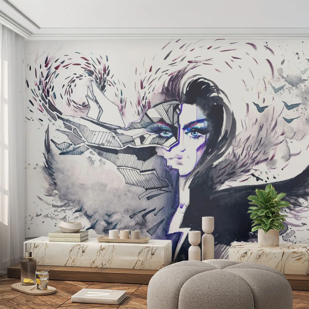 Självhäftande Fototapet Deluxe Sticker - Demonisk och vacker - Abstraktion, Kvinna, Kvinnliga ögon - 450x315 cm