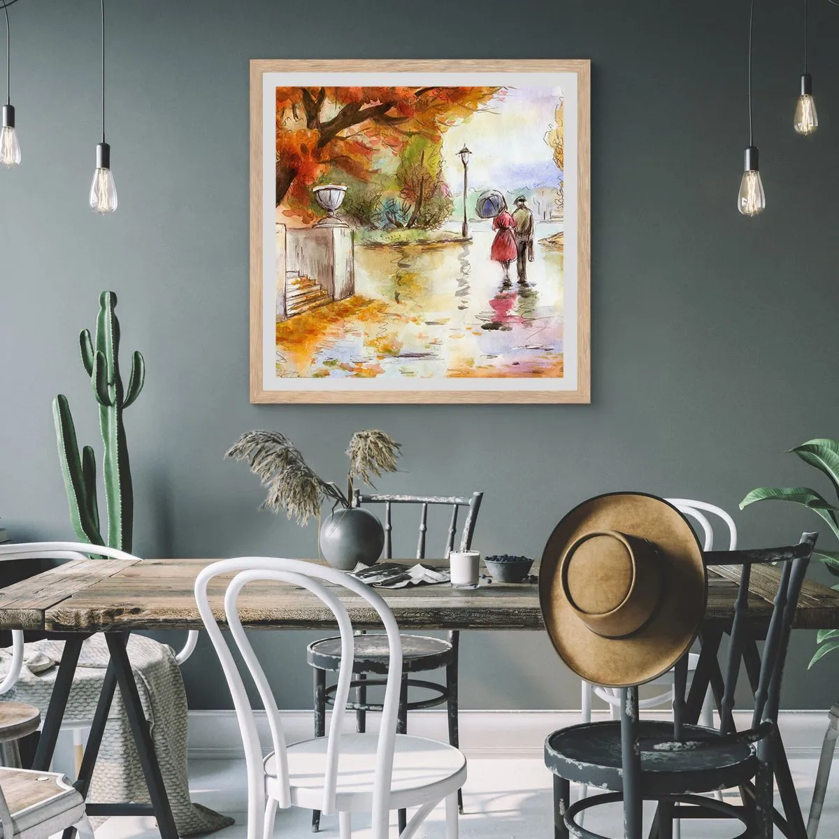 Affisch i ram av ljusek - Romantisk höst i parken - 60x60 cm