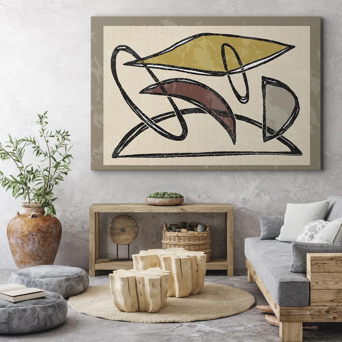 Canvastavla - Bild på duk - Abstraktion med geometriska former och dämpade färger - 70x50cm - Vertikaler och nivåer - Modern väggdekoration för vardagsrum och sovrum ARTTOR