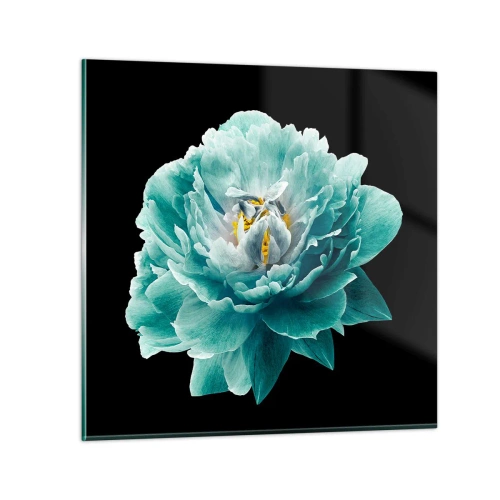 Glastavla - Bild på glas - Blå och gyllene kronblad - 60x60 cm