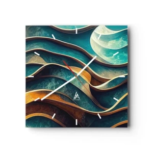 Väggklocka - Klocka på glas - Meandrar av blått - 30x30 cm