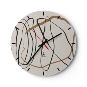 Väggklocka - Klocka på glas - Abstrakta, dansande linjer mot en ljus bakgrund - 30x30cm - Komposition: besittande dans - Modern väggdekoration för vardagsrum, kök och sovrum ARTTOR