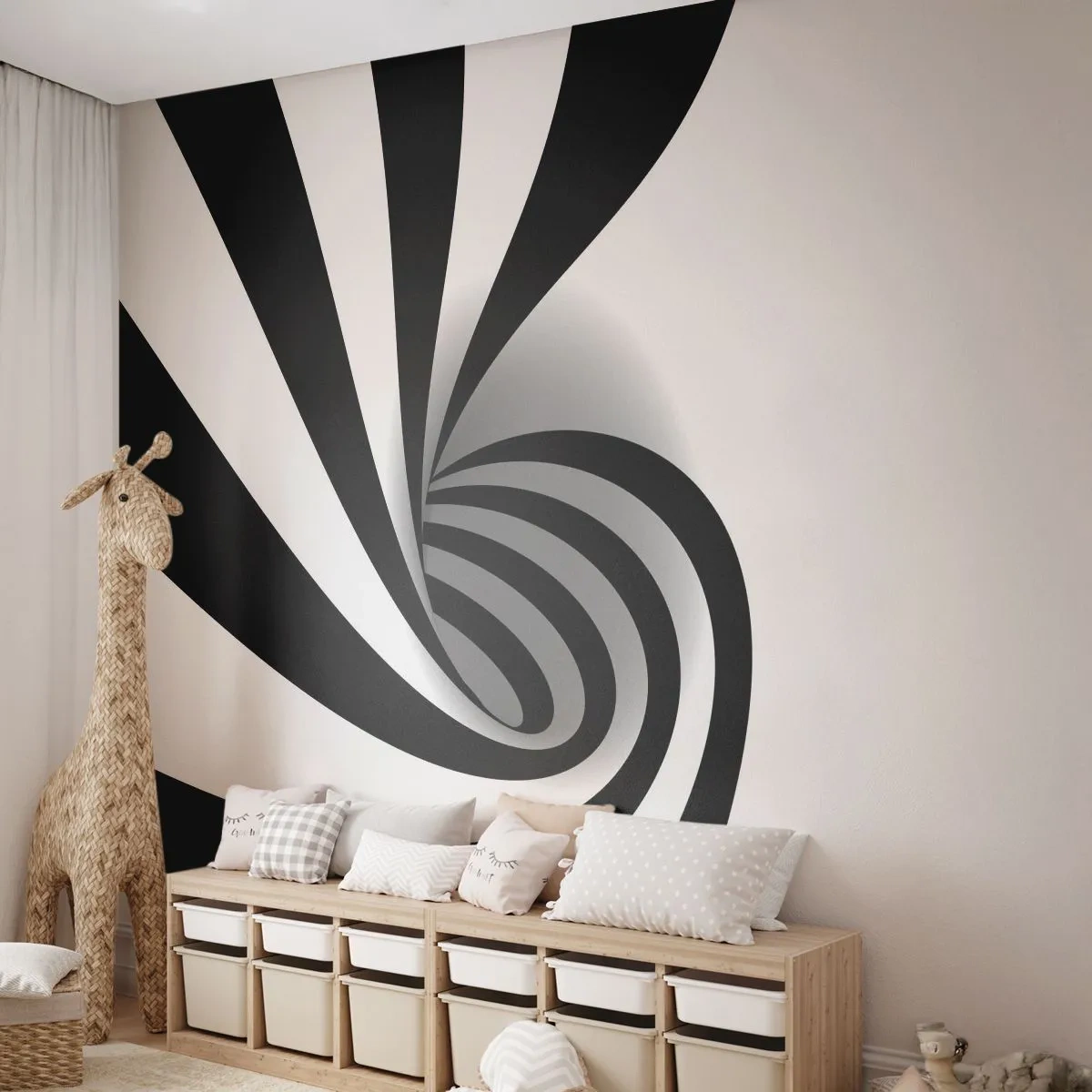 Fototapet Premium Sand - Roterande svart-vit - Abstraktion, Grafik, Svartvitt - 100x70 cm