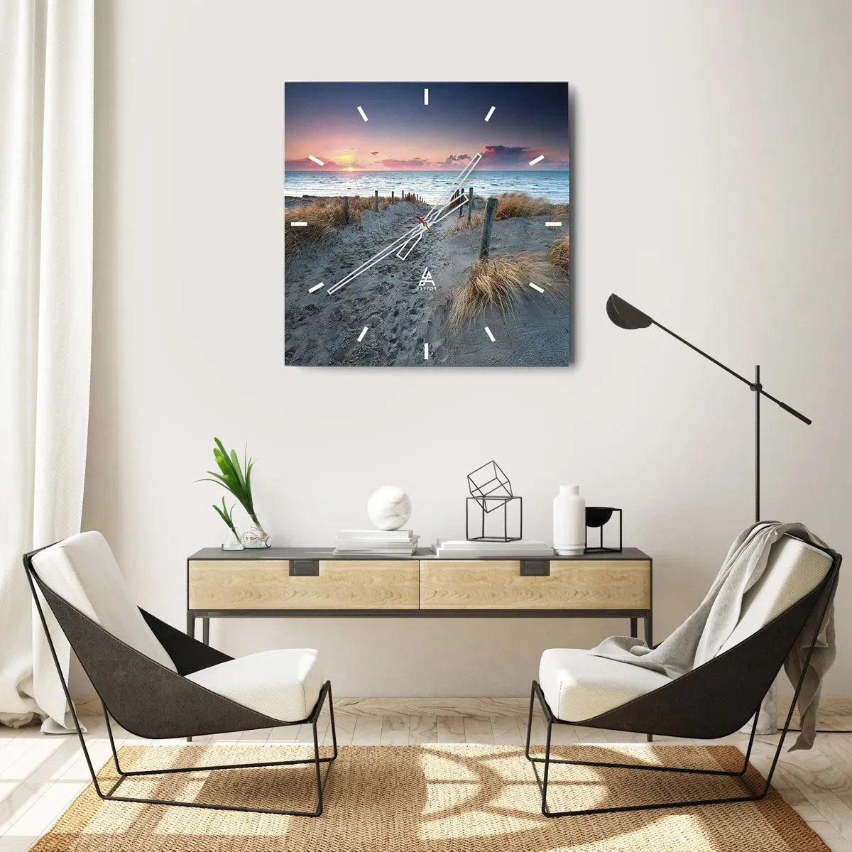 Väggklocka - Klocka på glas - Utspilld skenregnbåge... - 30x30 cm