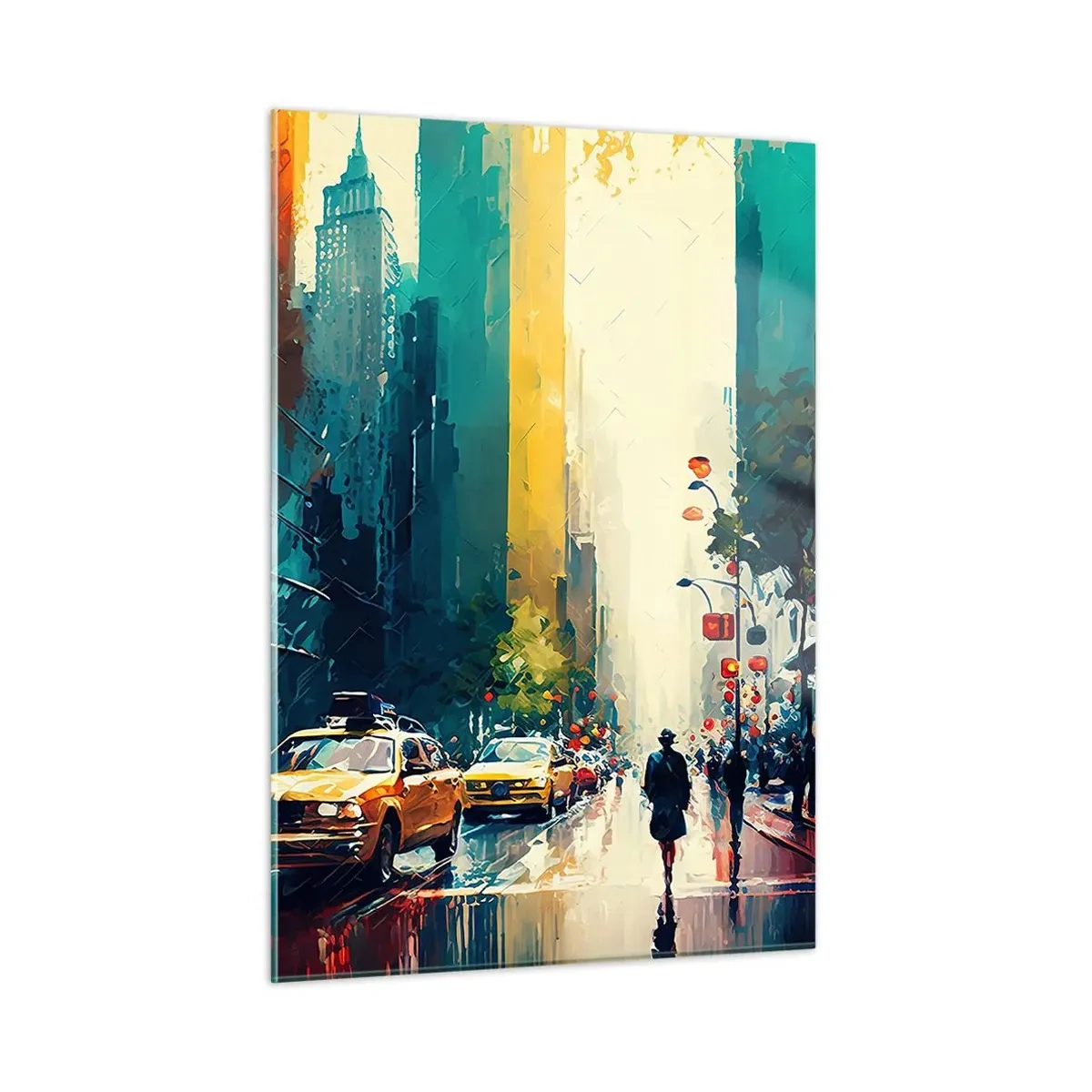 Glastavla - Bild på glas - New York - här är till och med regnet färgstarkt - 50x70 cm