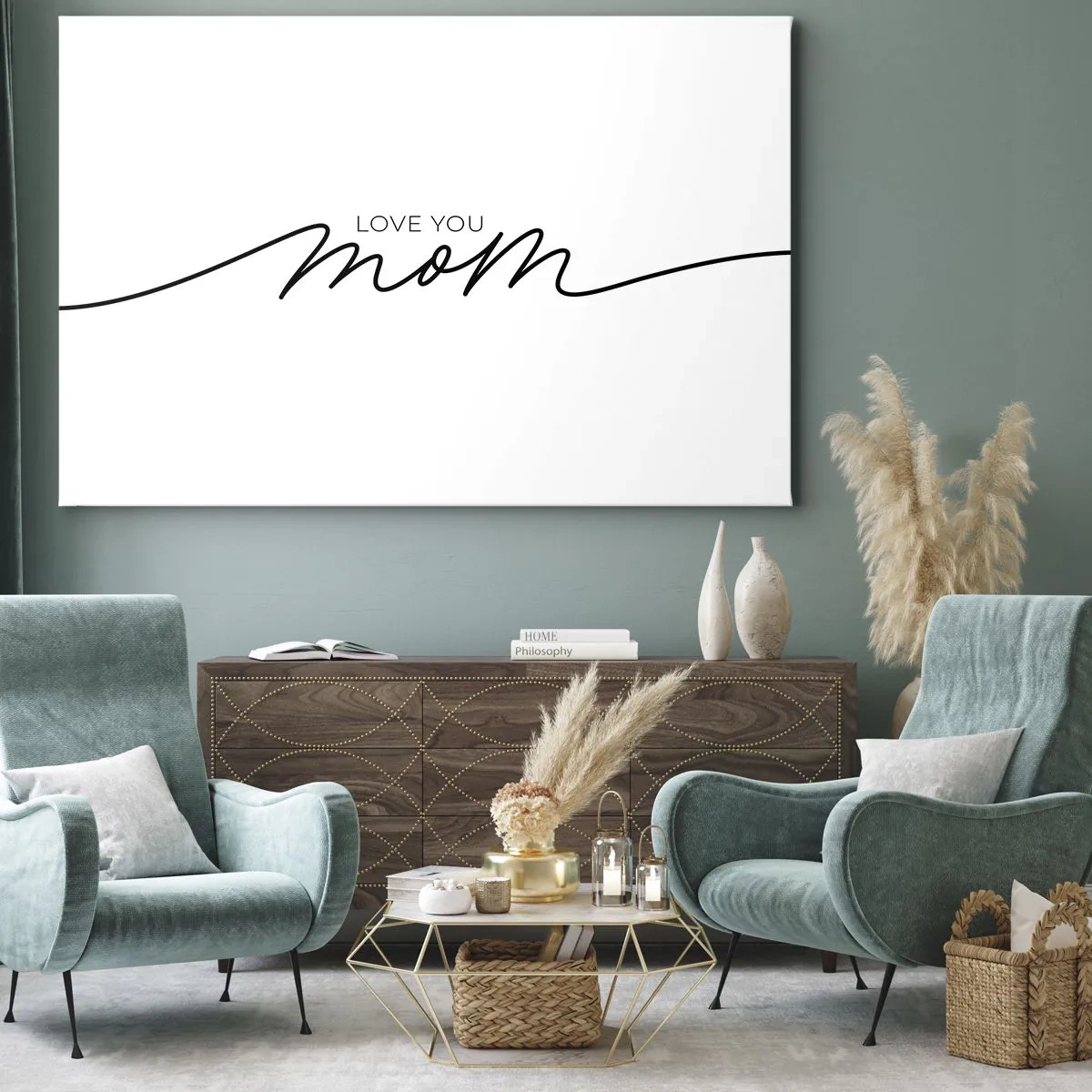 Canvastavla - Bild på duk - Minimalistisk "Älskar dig mamma"-inskription på vit bakgrund - 70x50cm - Jag är mycket rörd - Modern väggdekoration för vardagsrum och sovrum ARTTOR