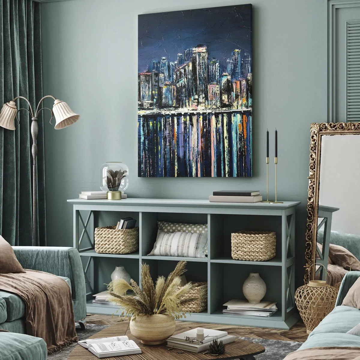 Canvastavla - Bild på duk - Ljuskaskad - 55x100 cm