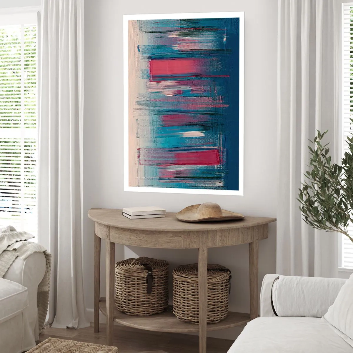 Affisch - Vertikal komposition i blått och rött - 30x40 cm