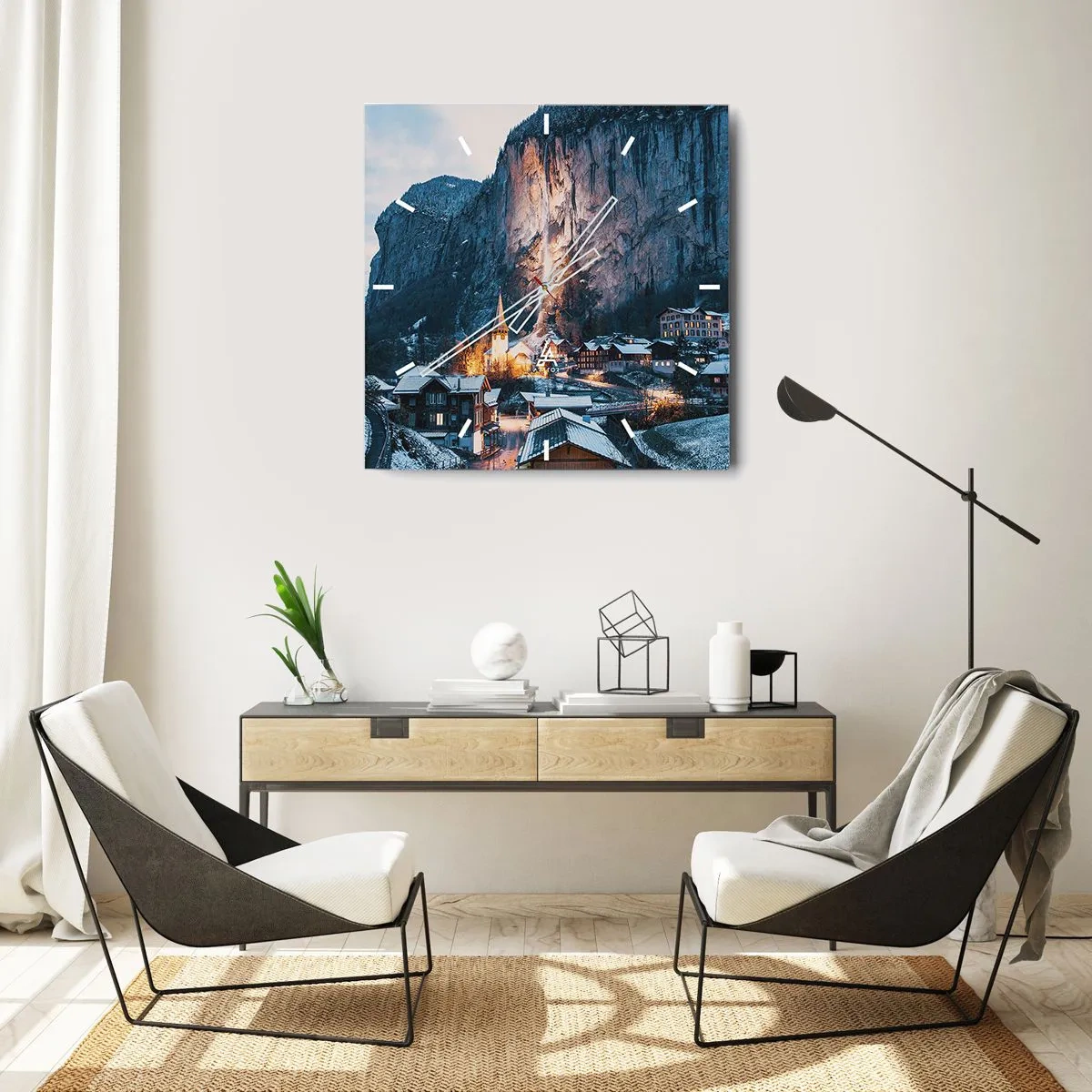 Väggklocka - Klocka på glas - Vinterns ljusa ande - 30x30 cm