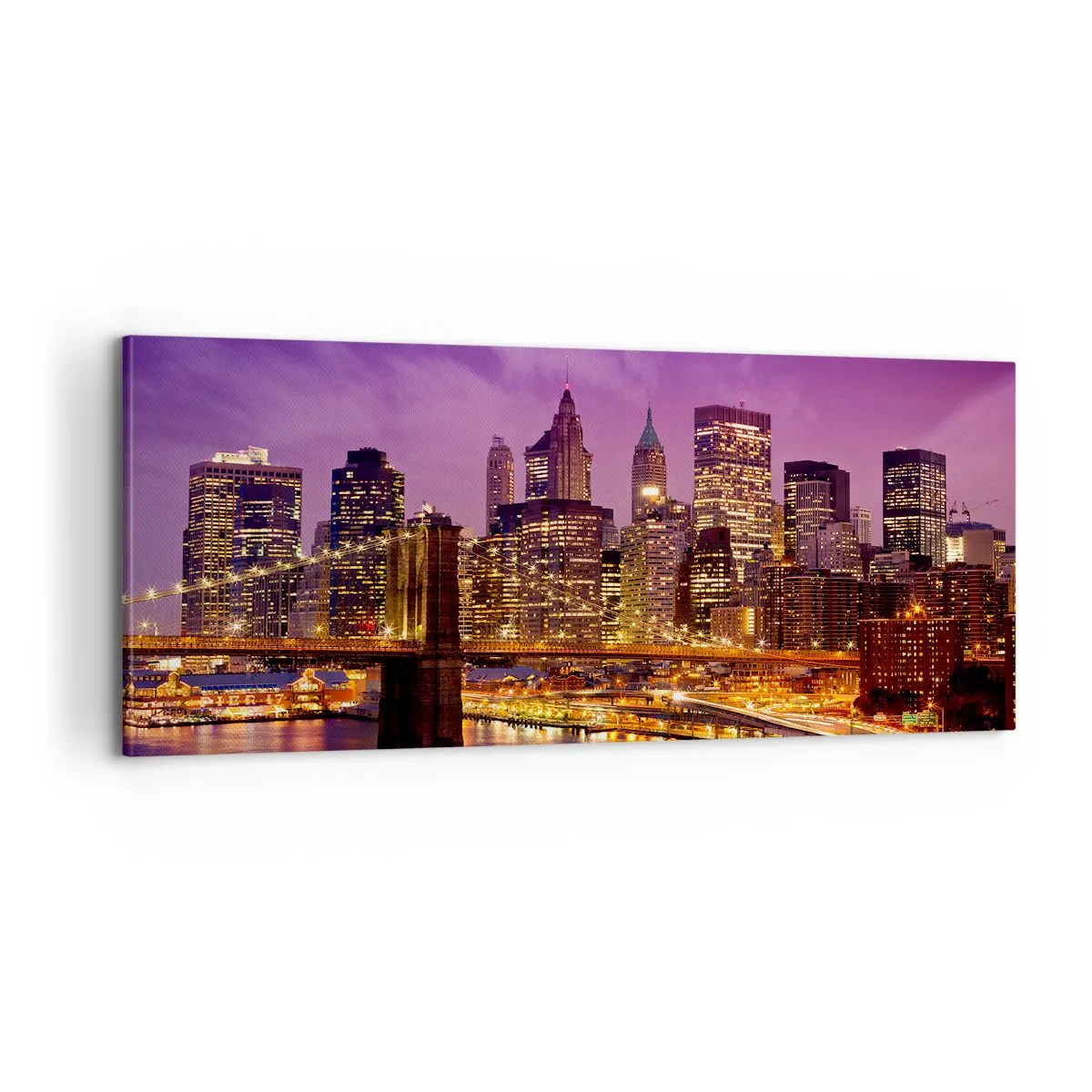 Canvastavla - Bild på duk - Manhattan i violett och guld - 100x40 cm