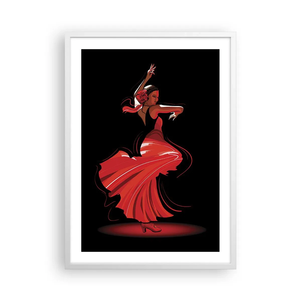 Affisch i vit ram - Flamencos brinnande anda - 50x70 cm