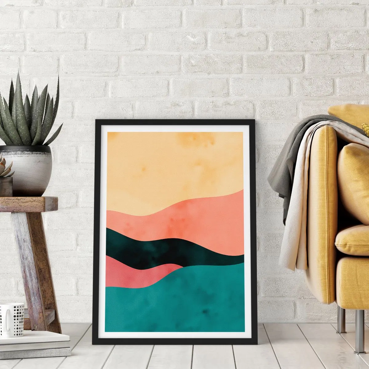 Affisch i svart ram - Färgglada abstrakta vågor i pastellfärger - 50x70cm - Enig oenighet - Modern väggdekoration för vardagsrum och sovrum ARTTOR