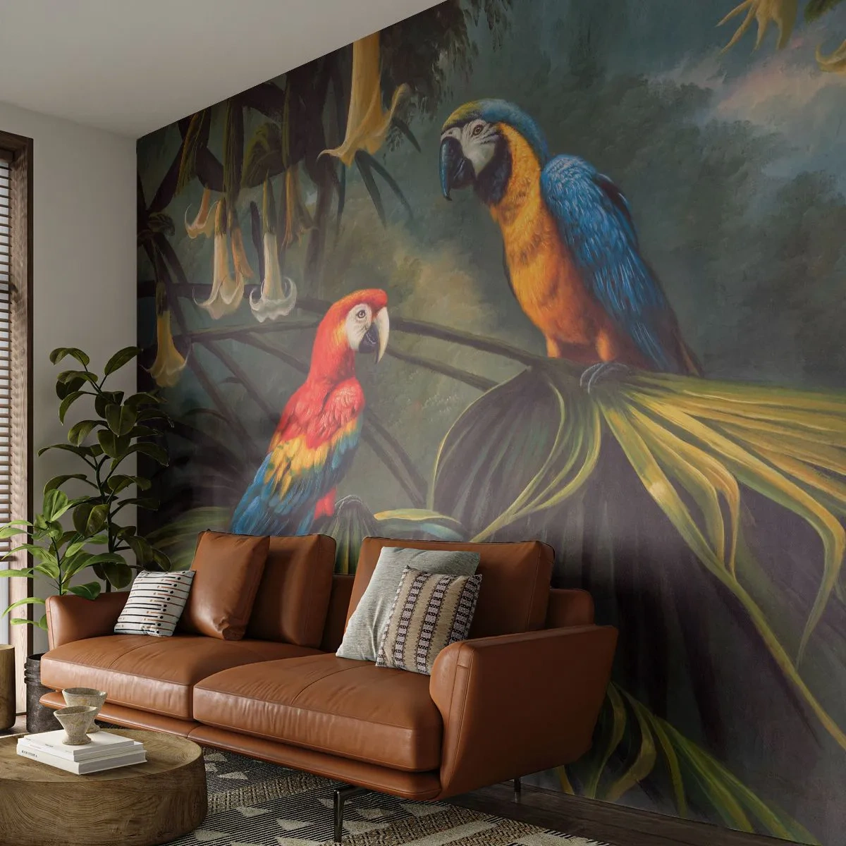 Fototapet Standard Eco - Romantiken i tropikerna - Ara papegoja, Djur, Tropisk skog - 500x350 cm