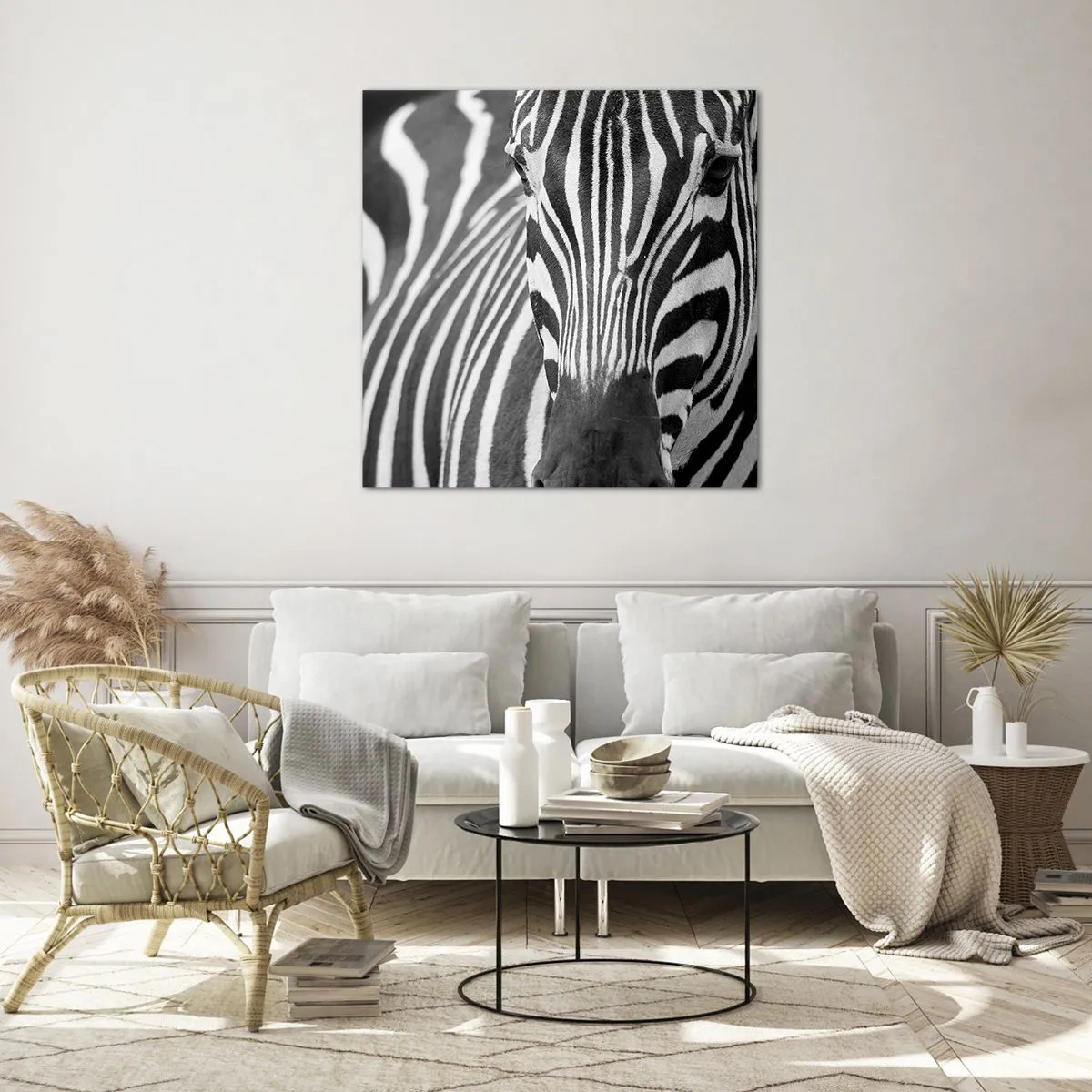 Glastavla - Bild på glas - Världen är svart-vit - 40x40 cm