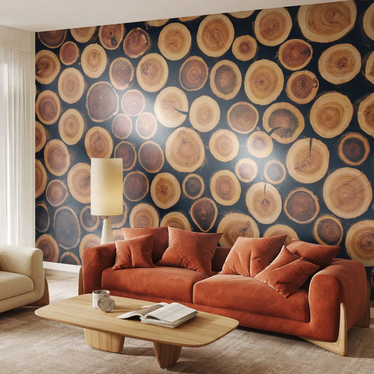 Fototapet Standard Eco - Staplade träskivor på en mörk bakgrund - 100x70cm - Hur gammal ser jag ut att vara? - Modern väggdekoration för vardagsrum och sovrum ARTTOR