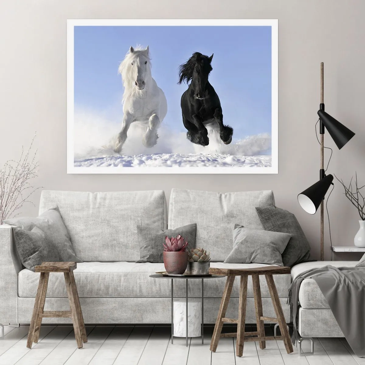 Affisch - Svart-vit galopp - 50x40 cm