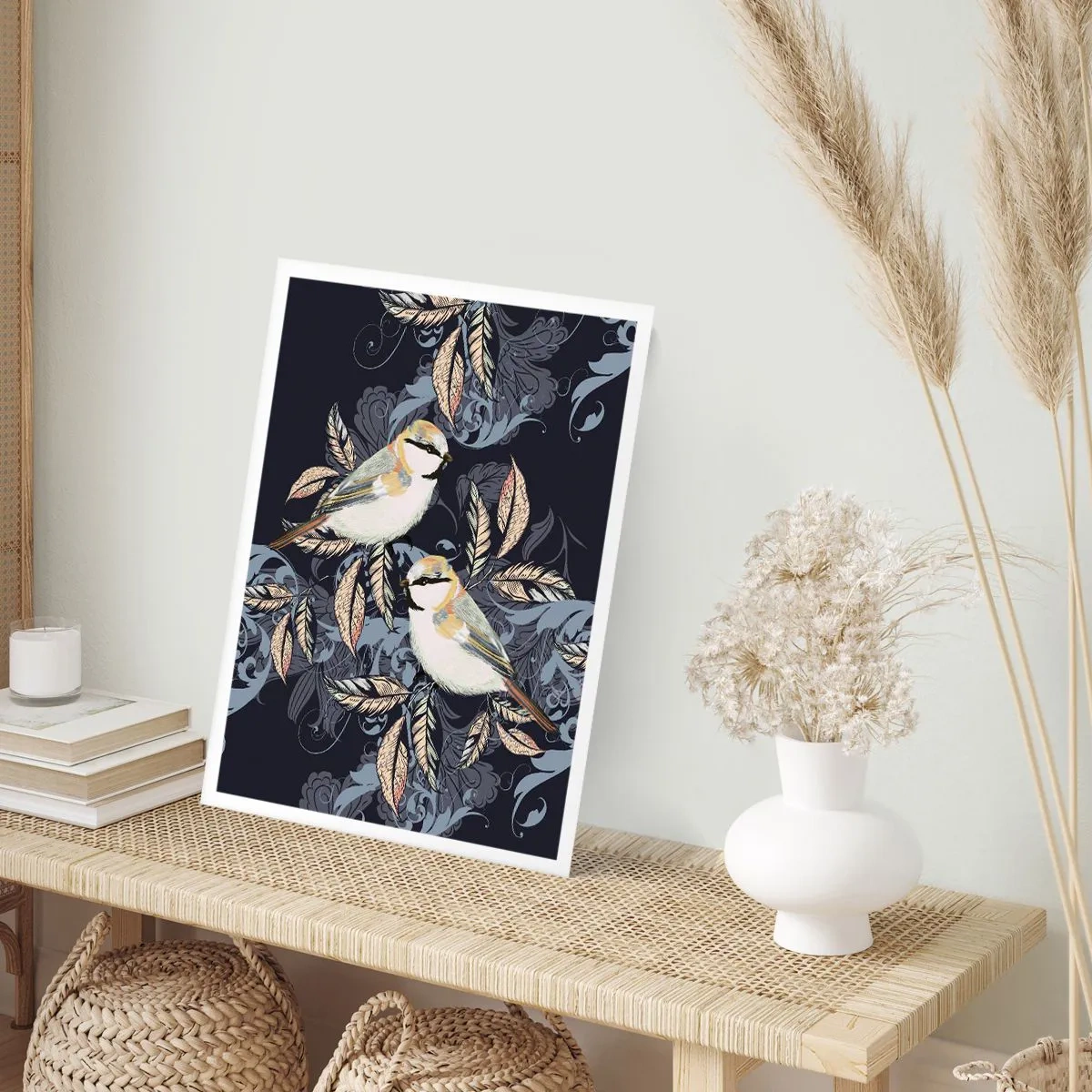 Affisch - Gul-grå fågelsång - 70x100 cm