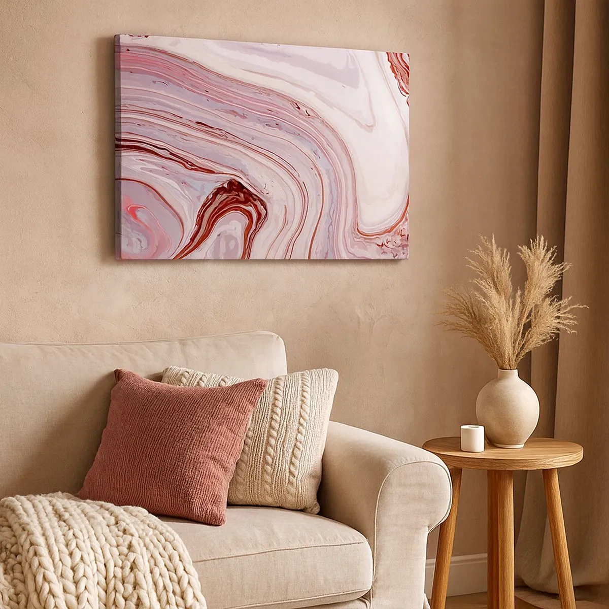Canvastavla - Bild på duk - Abstrakt mönster i rosa och vitt - 70x50cm - Rakt fram, sedan neråt åt höger - Modern väggdekoration för vardagsrum och sovrum ARTTOR