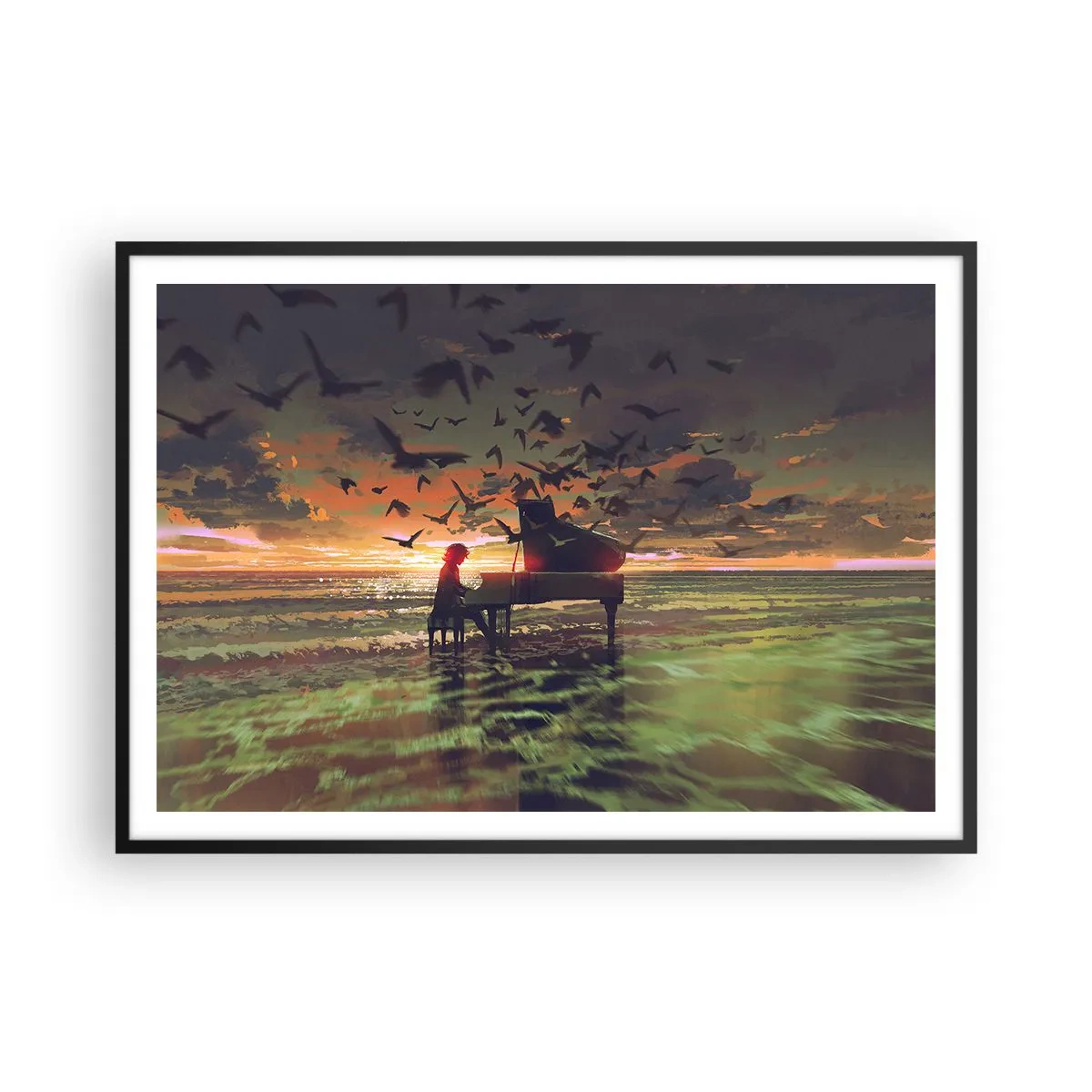 Affisch i svart ram - Konsert för piano och vågor - 100x70 cm