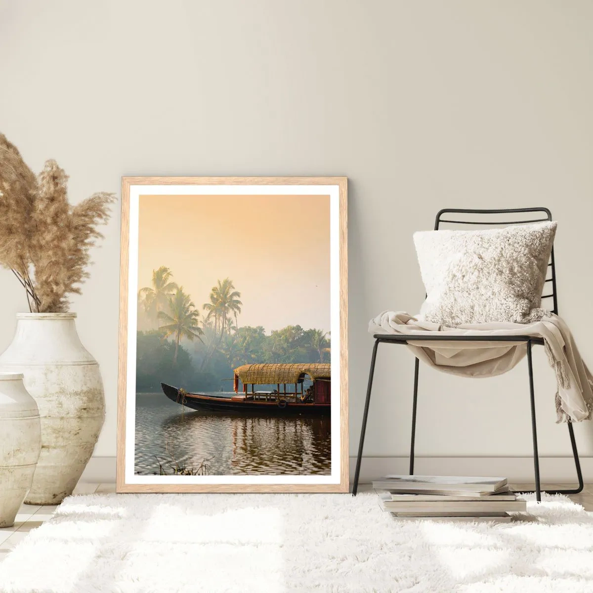 Affisch i ram av ljusek - Hus på floden - 50x70 cm