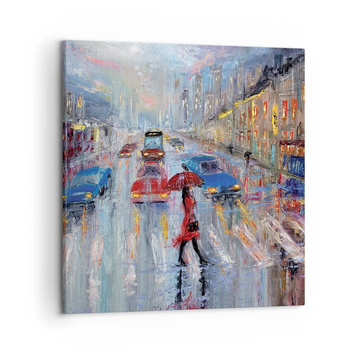 Canvastavla - Bild på duk - Regnig eftermiddag i staden - 50x50 cm