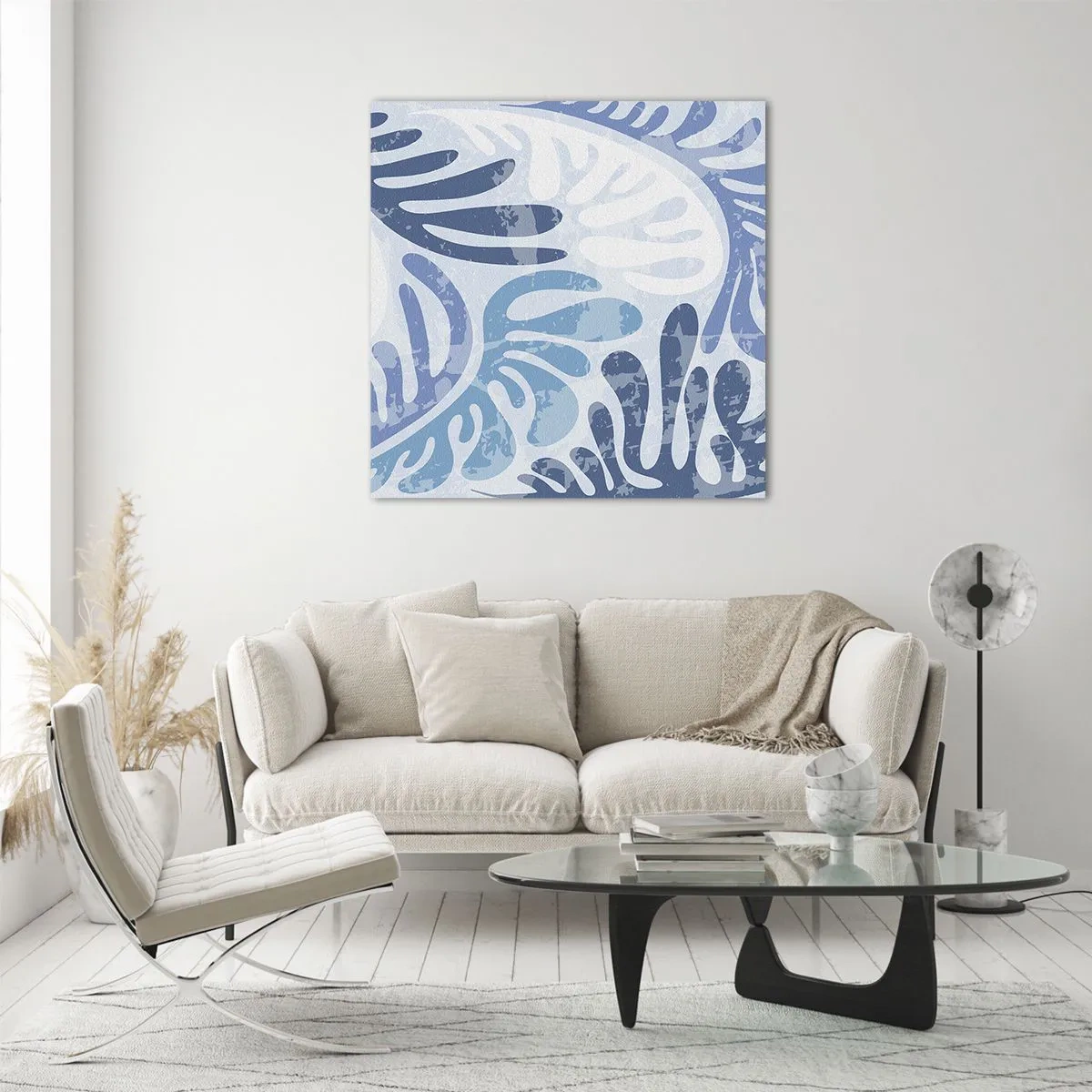 Glastavla - Bild på glas - Blåa ormbunkar - 60x60 cm