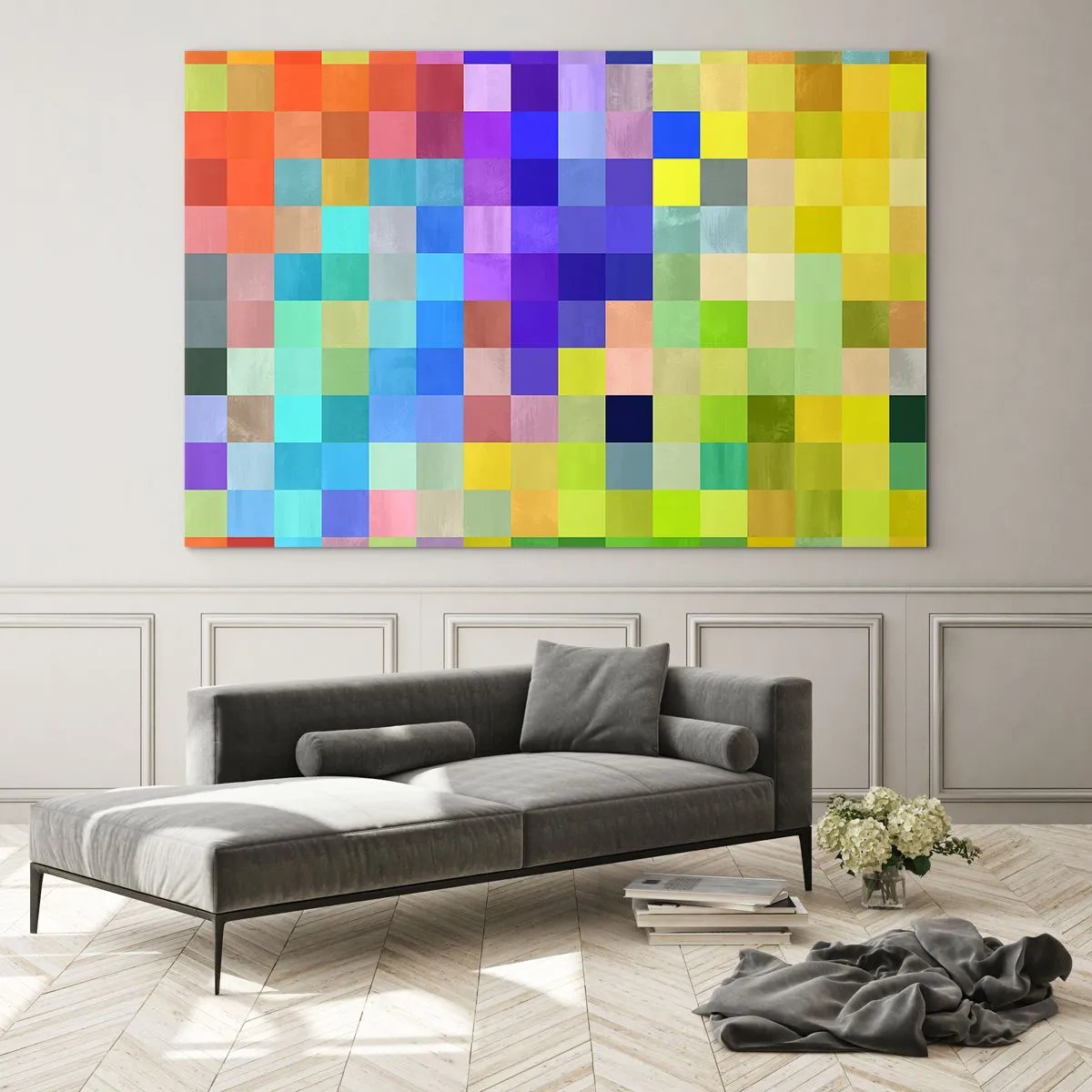 Glastavla - Bild på glas - Färgglada geometriska block i ljusa och livfulla nyanser - 70x50cm - Alla olika, alla jämna - Modern väggdekoration för vardagsrum och sovrum ARTTOR
