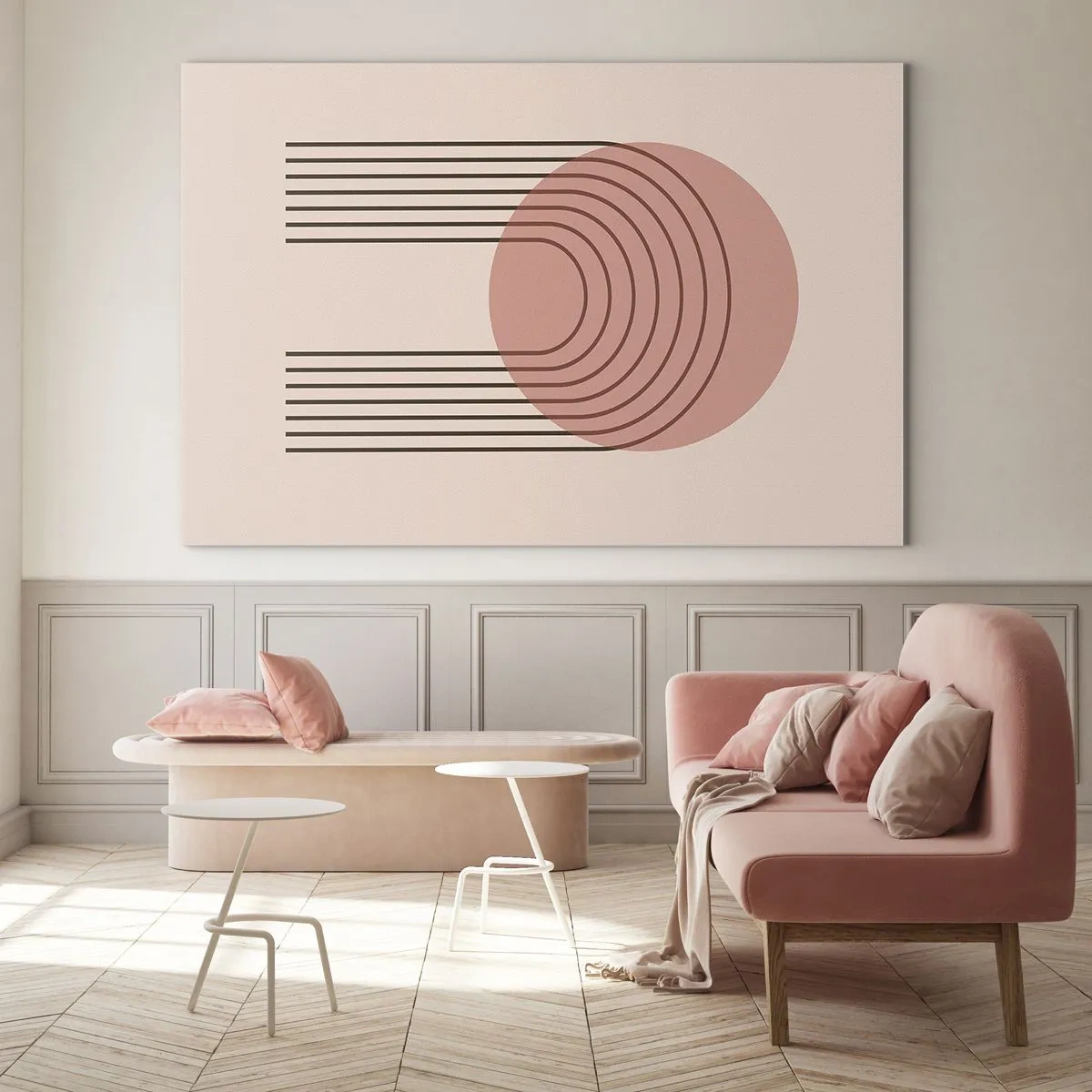 Glastavla - Bild på glas - Minimalistisk geometrisk grafik i beige nyanser - 70x50cm - Ostoppad attraktionskraft - Modern väggdekoration för vardagsrum och sovrum ARTTOR