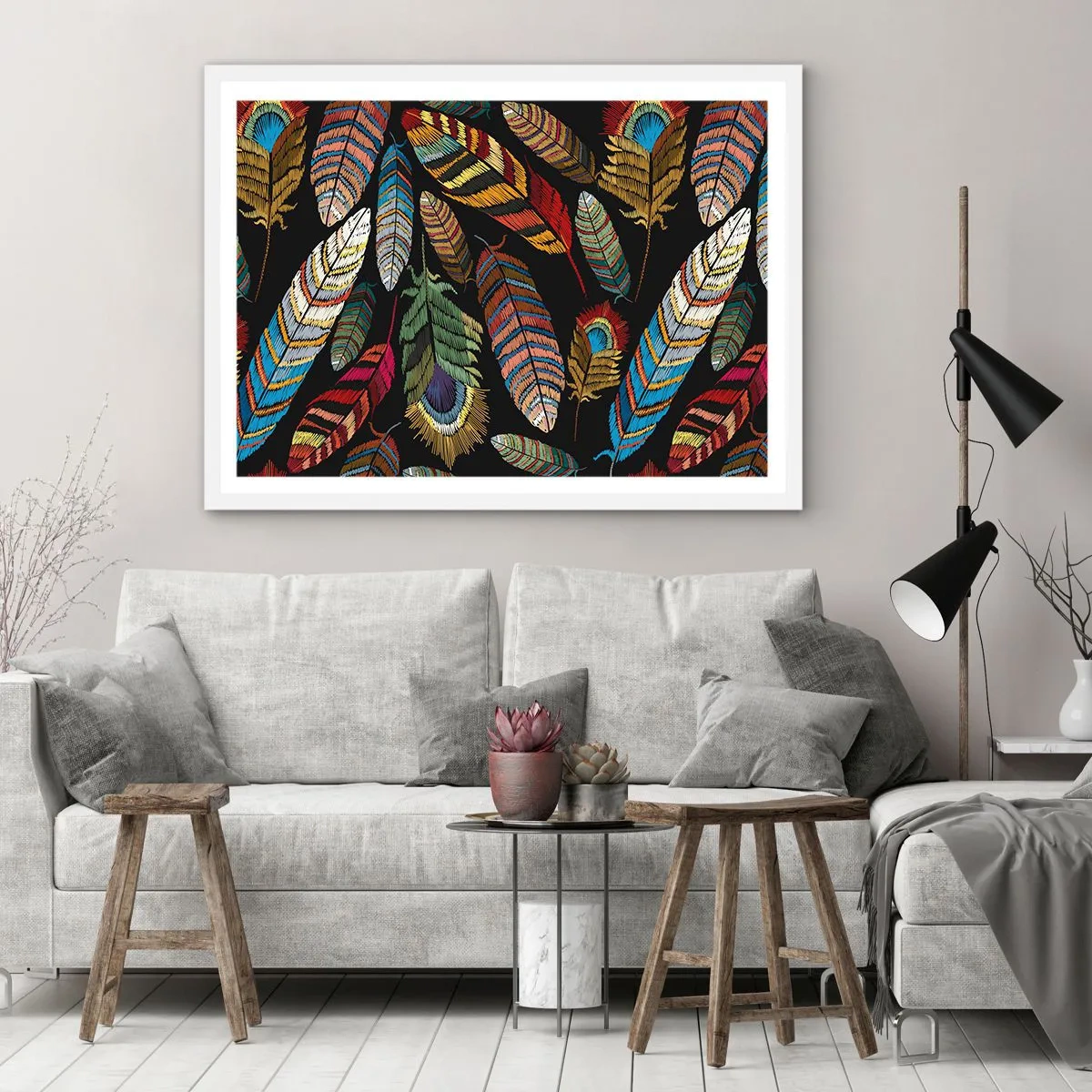 Affisch i vit ram - Fågelkarneval - 100x70 cm