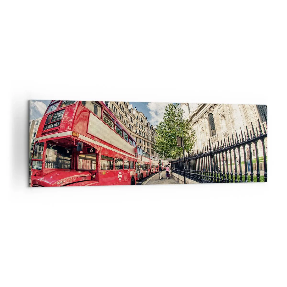 Canvastavla - Bild på duk - Londongata i grå och röd - 160x50 cm