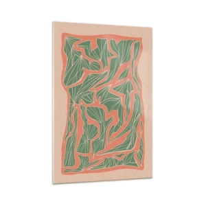 Glastavla - Bild på glas - En kamp mellan korall och grönt - 70x100 cm