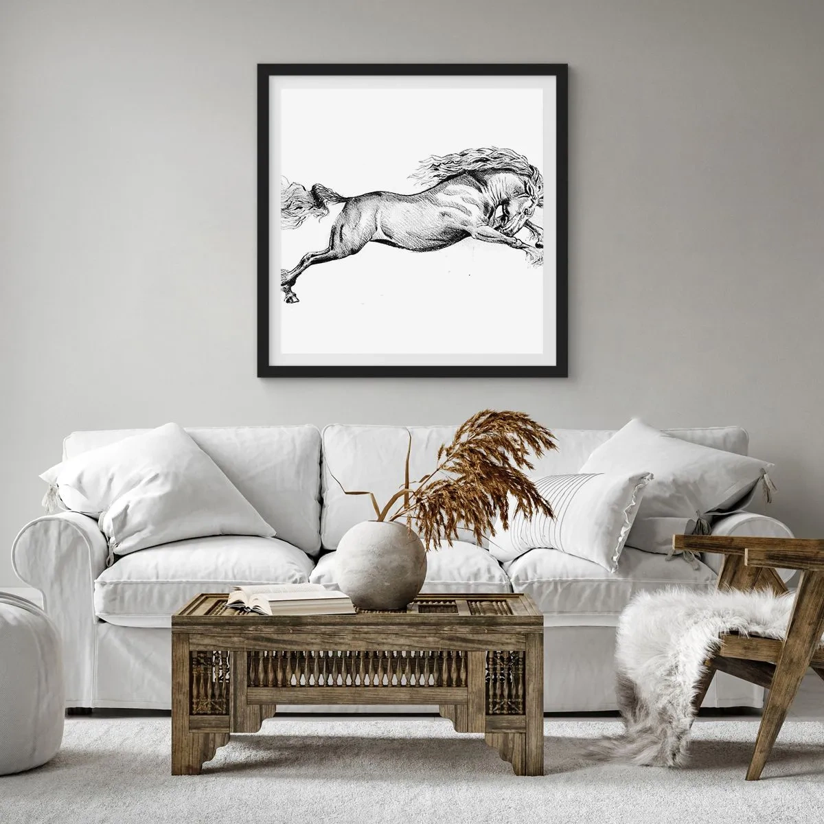 Affisch i svart ram - Fångad i galopplopp - 40x40 cm