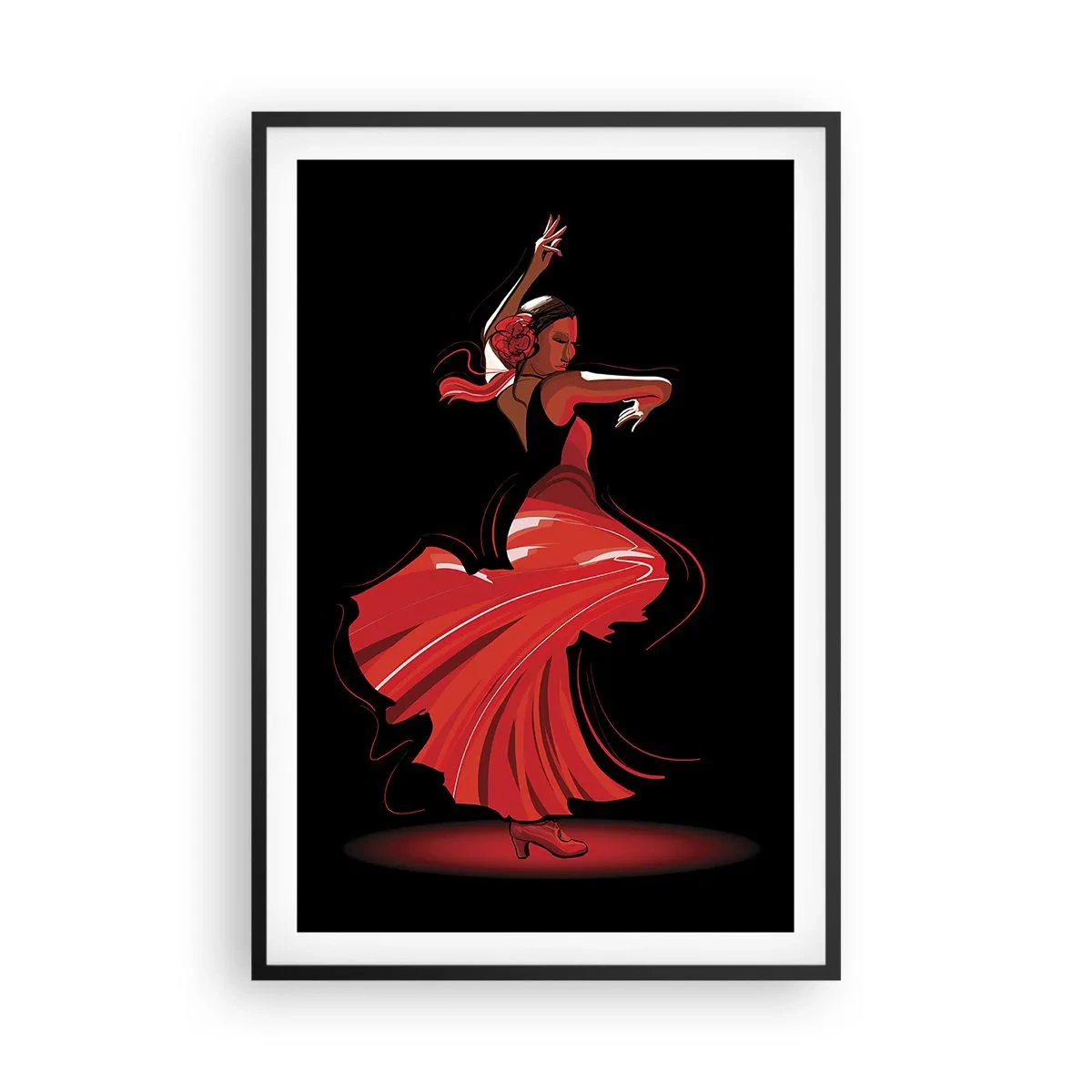 Affisch i svart ram - Flamencos brinnande anda - 61x91 cm