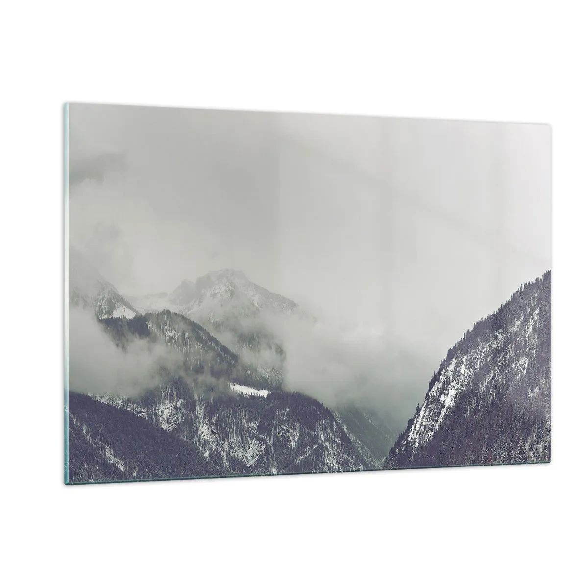 Glastavla - Bild på glas - Dimmig dal - 120x80 cm