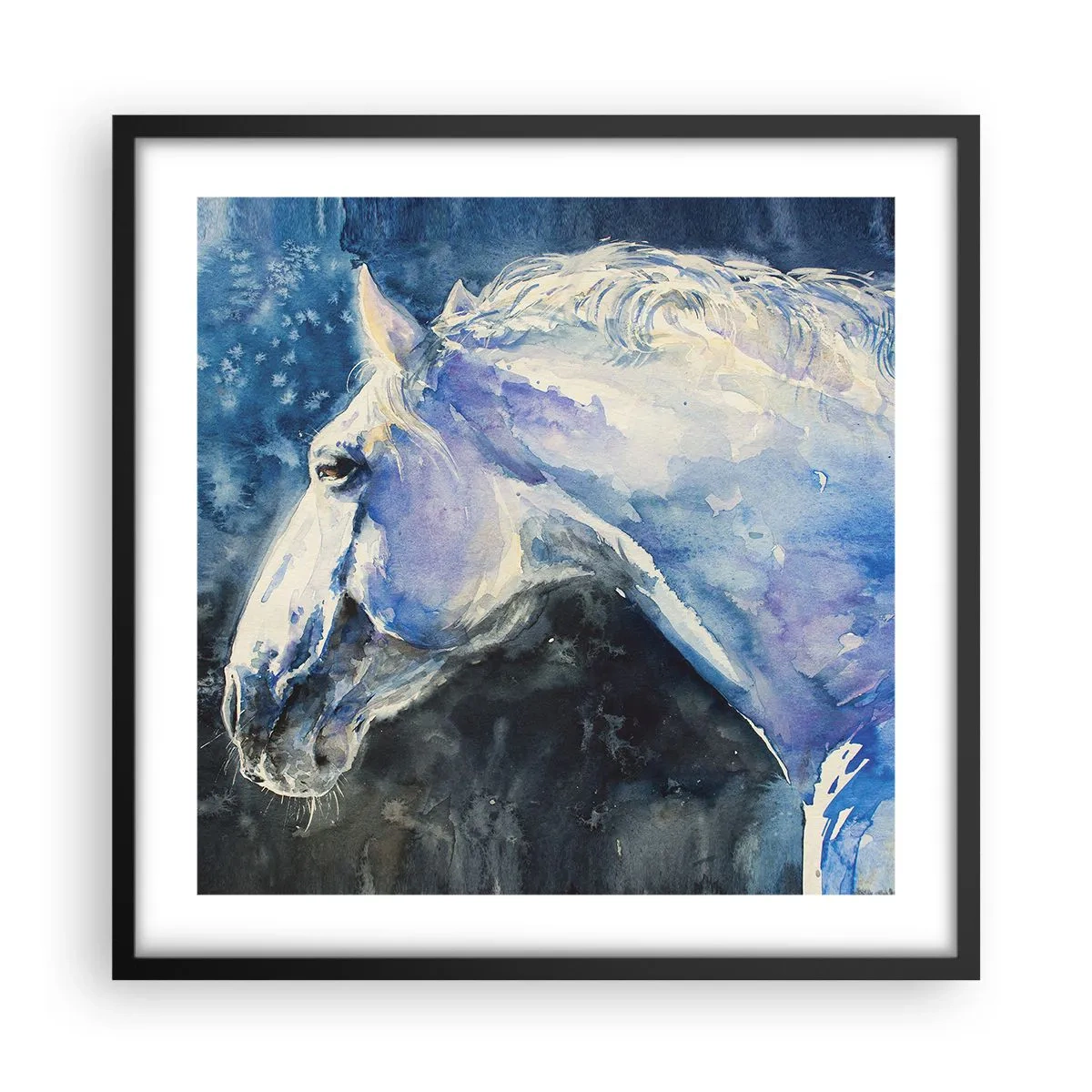 Affisch i svart ram - Porträtt i blått sken - 50x50 cm