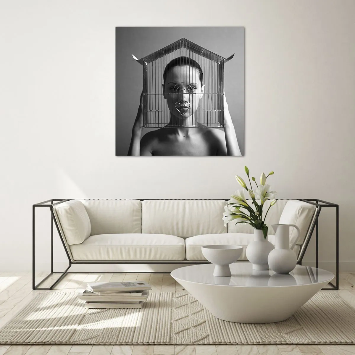 Glastavla - Bild på glas - Något surrealistisk porträtt - 70x70 cm