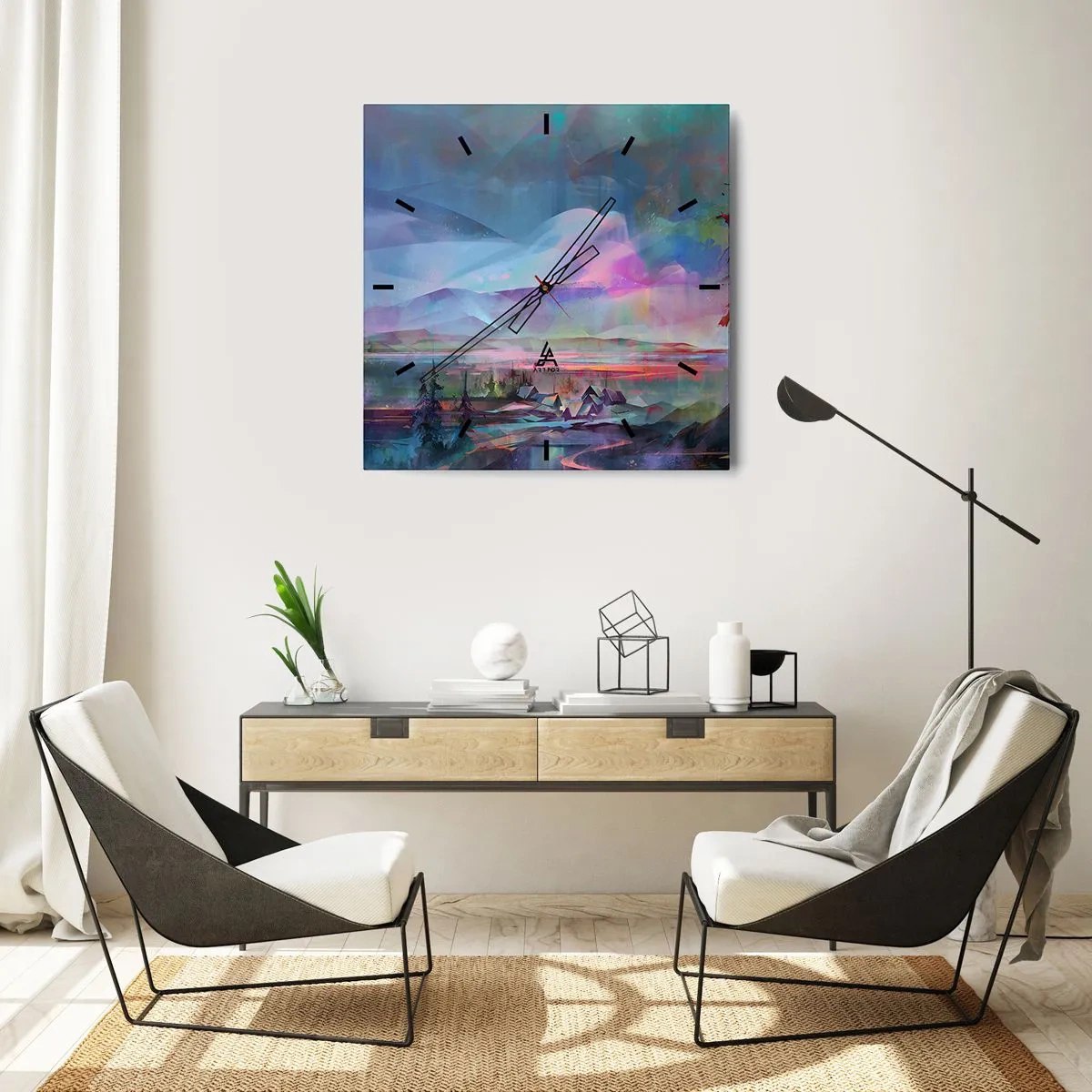 Väggklocka - Klocka på glas - Under en vänlig himmel - 30x30 cm