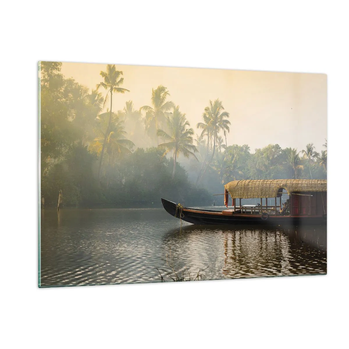 Glastavla - Bild på glas - Hus på floden - 120x80 cm