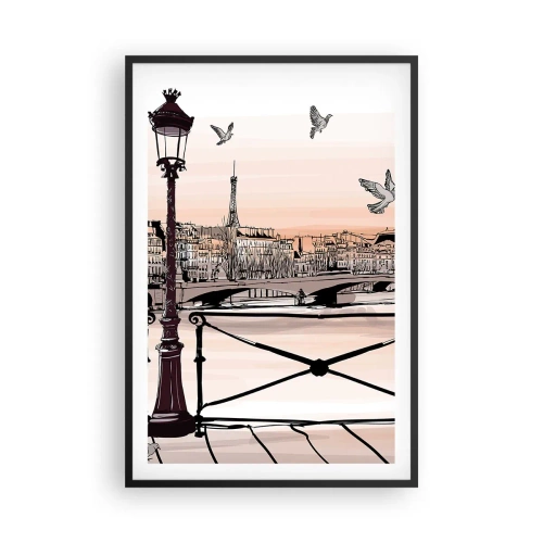 Affisch i svart ram - Över Paris tak - 61x91 cm