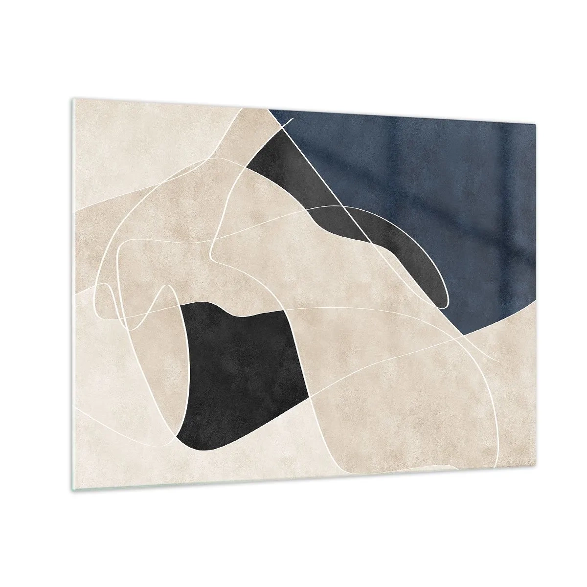 Glastavla - Bild på glas - Modern abstraktion med kontrasterande former och linjer - 70x50cm - Abstrakt komposition - färgkontrast - Modern väggdekoration för vardagsrum och sovrum ARTTOR
