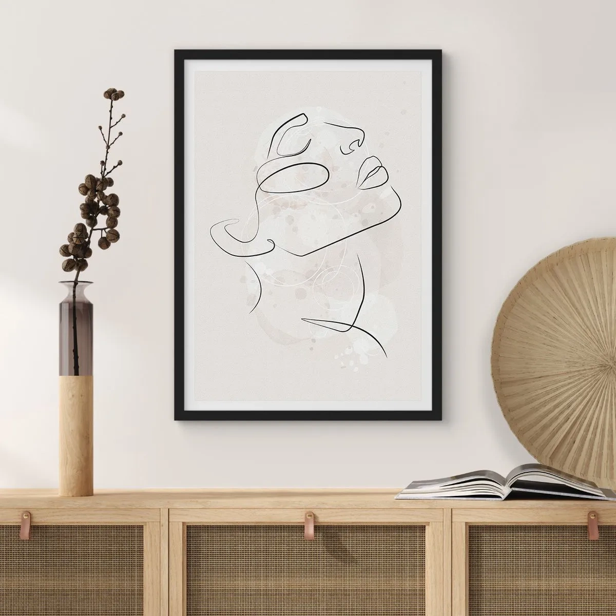 Affisch i svart ram - Minimalistiskt ansiktsporträtt i linjär stil - 50x70cm - Drömmens kontur - Modern väggdekoration för vardagsrum och sovrum ARTTOR
