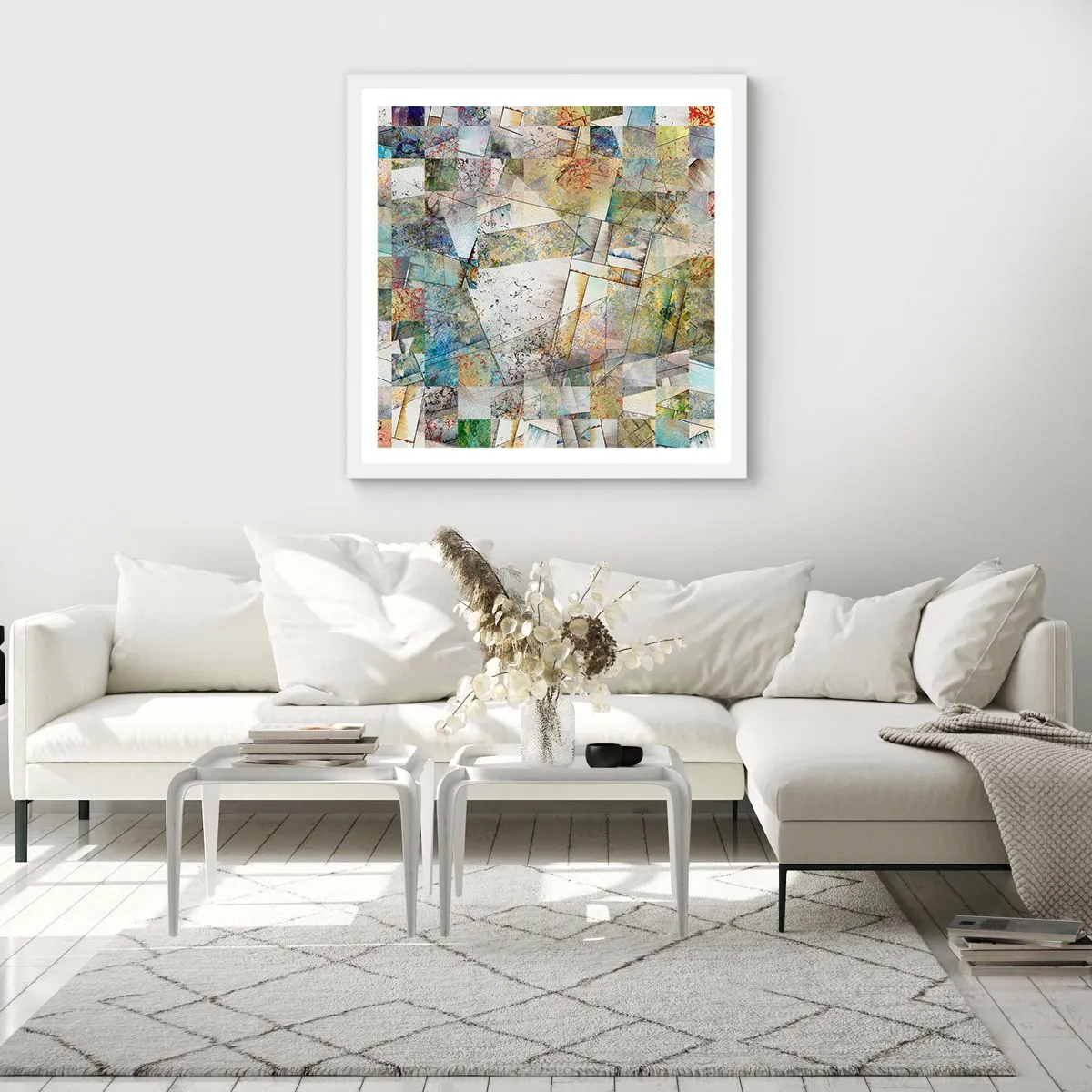 Affisch i vit ram - Geometrisk omblandning - 30x30 cm