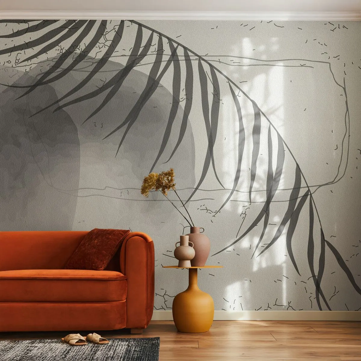 Fototapet Premium Canvas - Den subtila exotismen i naturen - Minimalism, Botanisk, Blad - 300x210 cm