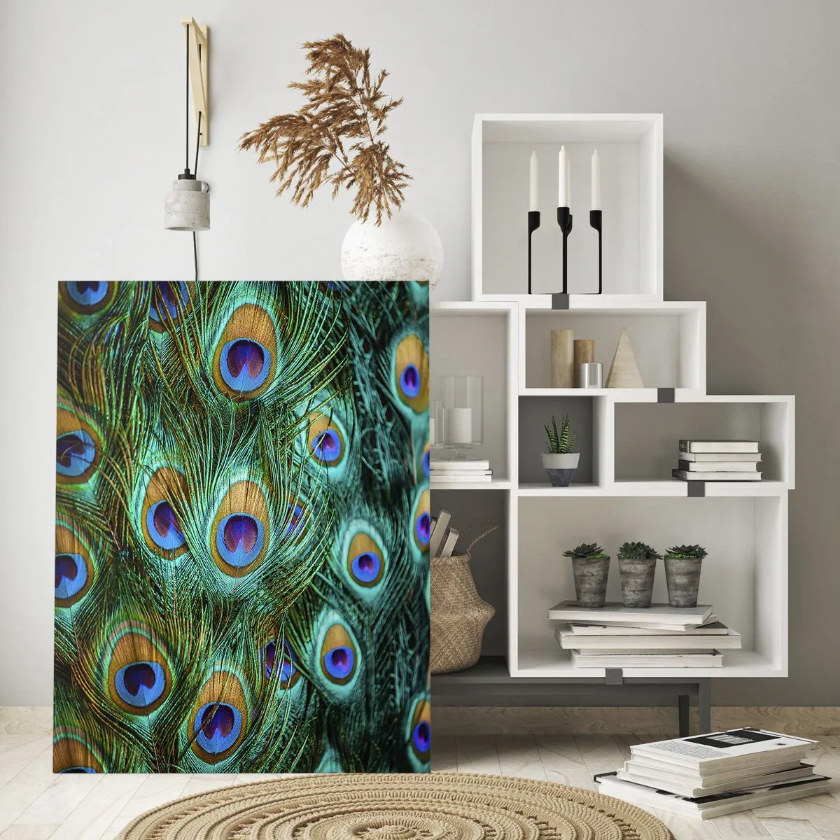 Glastavla - Bild på glas - Påfågels blick - 70x100 cm