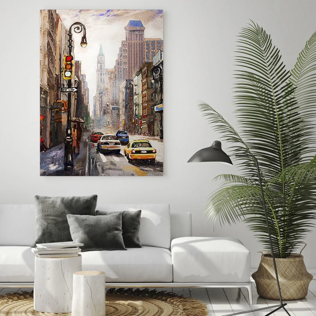 Glastavla - Bild på glas - New York - färgglad också i regnet - 50x70 cm