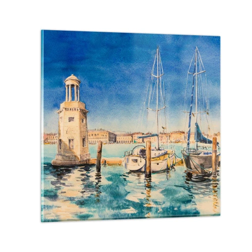 Glastavla - Bild på glas - Solig lagun - 70x70 cm